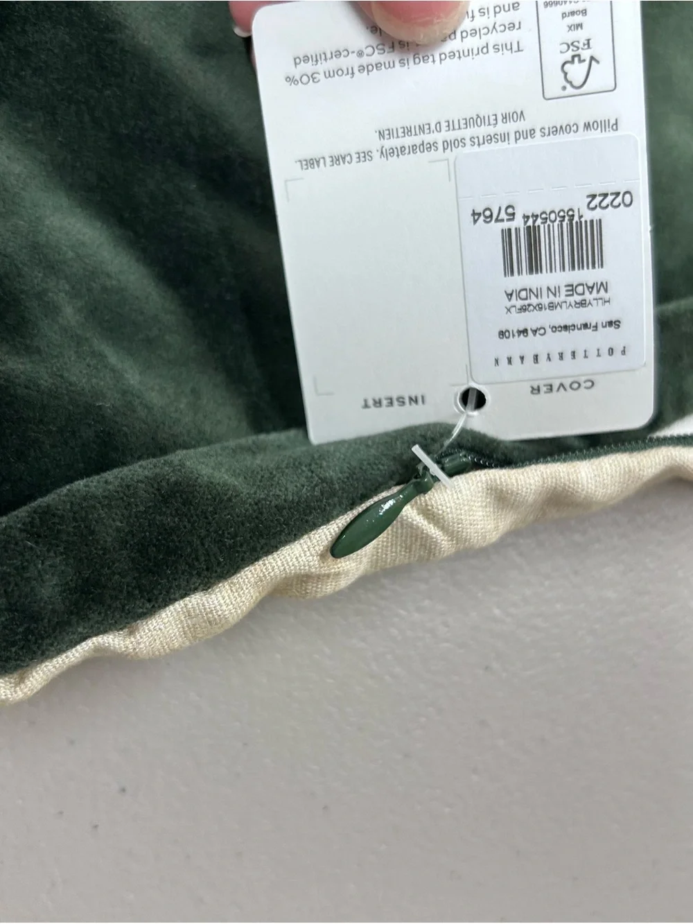 Pottery Barn Holly Berry Embroidered Lumbar Pillow Cover Solid Green Back NWT